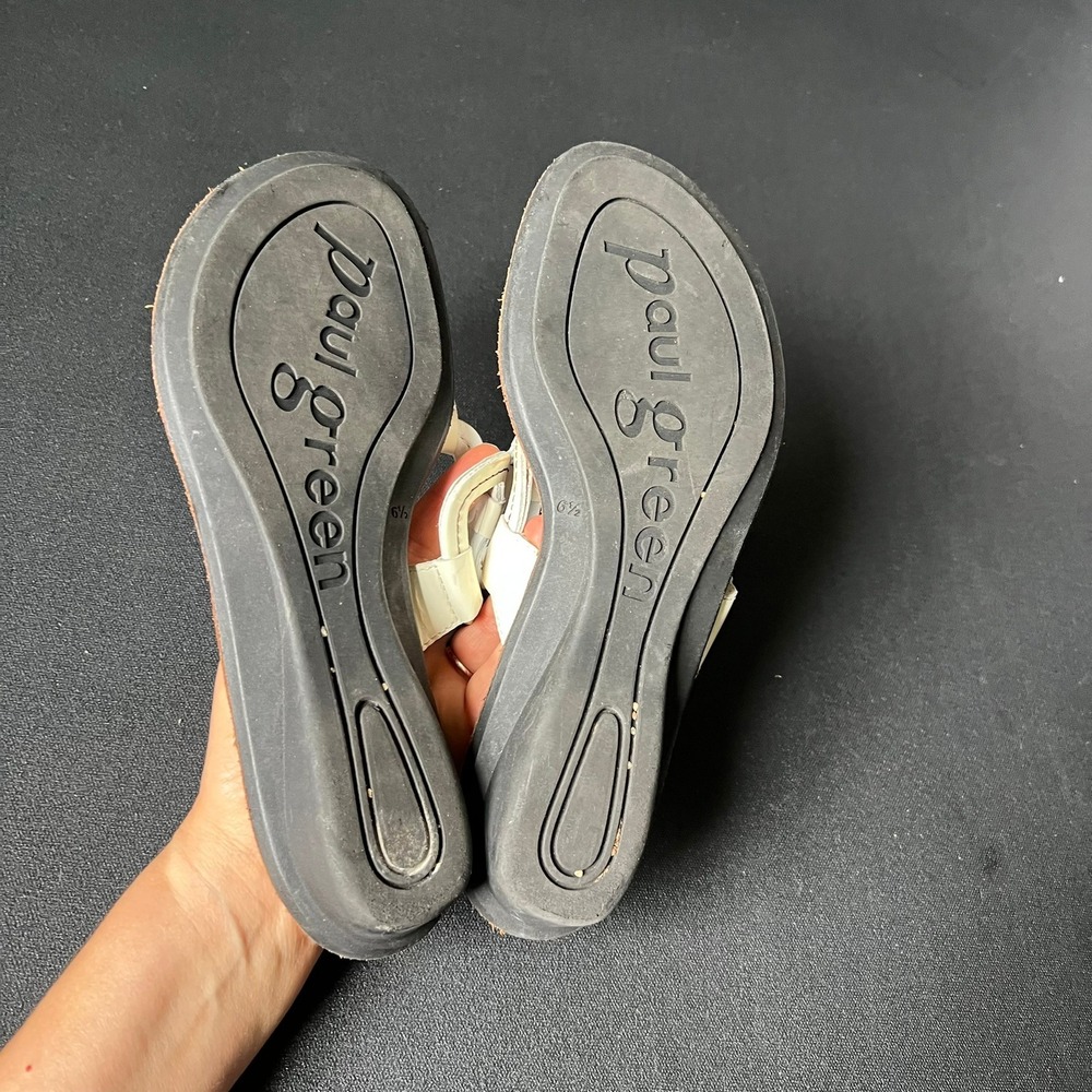 Paul Green White Patent Leather Link Thong Sandals UK 6.5 US 8.5 Flat Boho - Picture 7 of 9